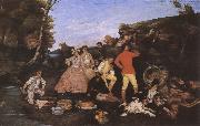 Gustave Courbet Hunter-s picnic painting